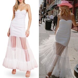 NEW FLYING TOMATO White DENIM Tulle INCREDIBLE MOMENTS Twill Tiered MAXI DRESS S